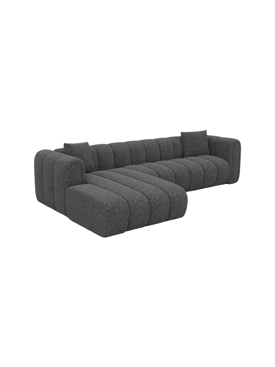 
4-Sitzer Design Ecksofa „Oliva“ mit Bouclé-Bezug - Bouclé Graphit / Eckteil links