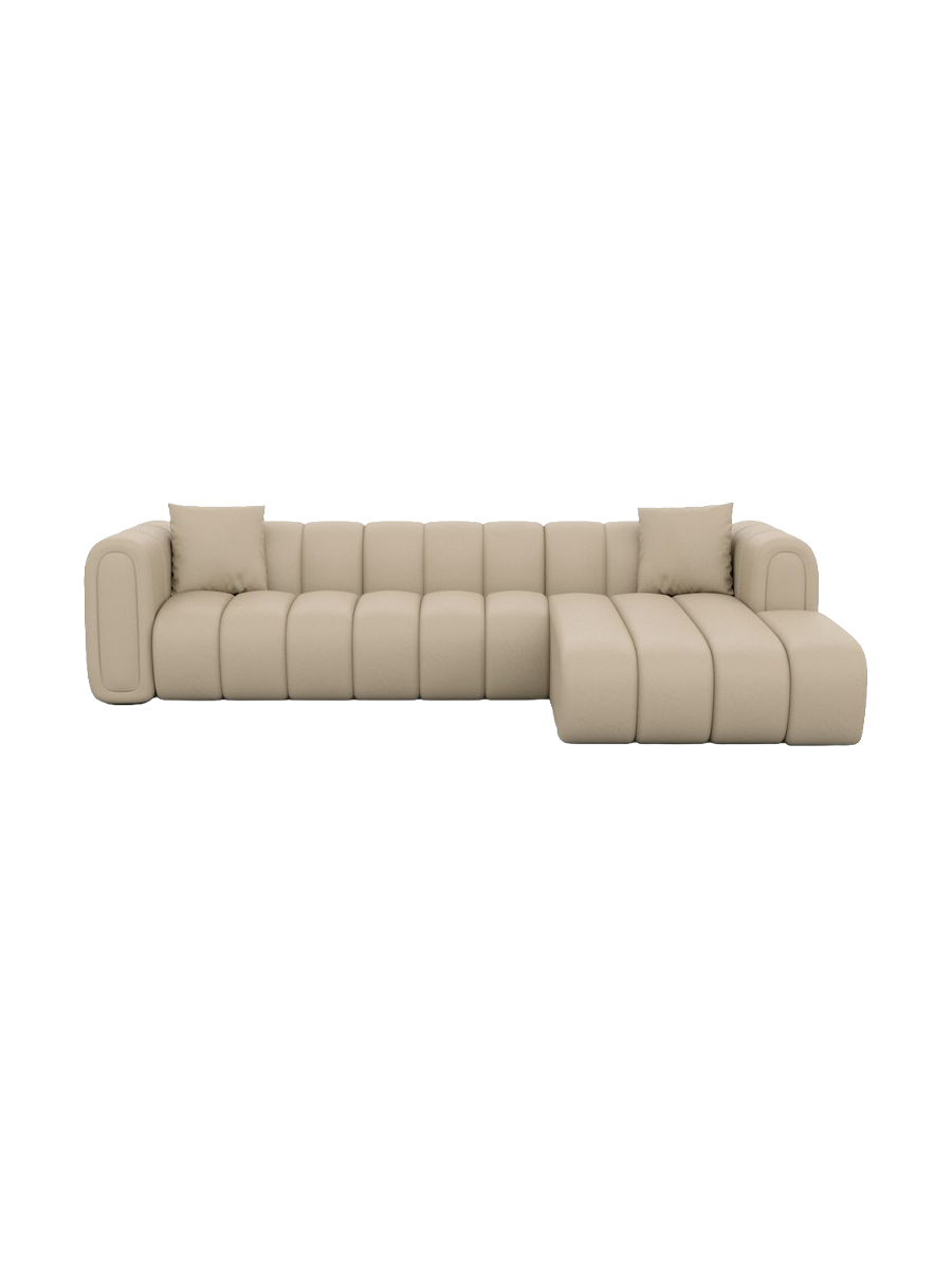
Canapé d’angle design 4 places « Oliva » en cuir véritable - Cuir véritable Beige / Élément d’angle gauche