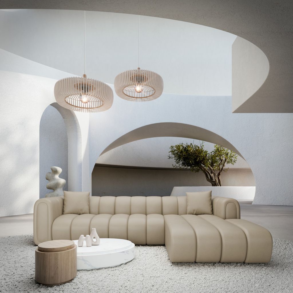 
4-Sitzer Design Echtleder Ecksofa „Oliva“ - Echtleder Beige / Eckteil links