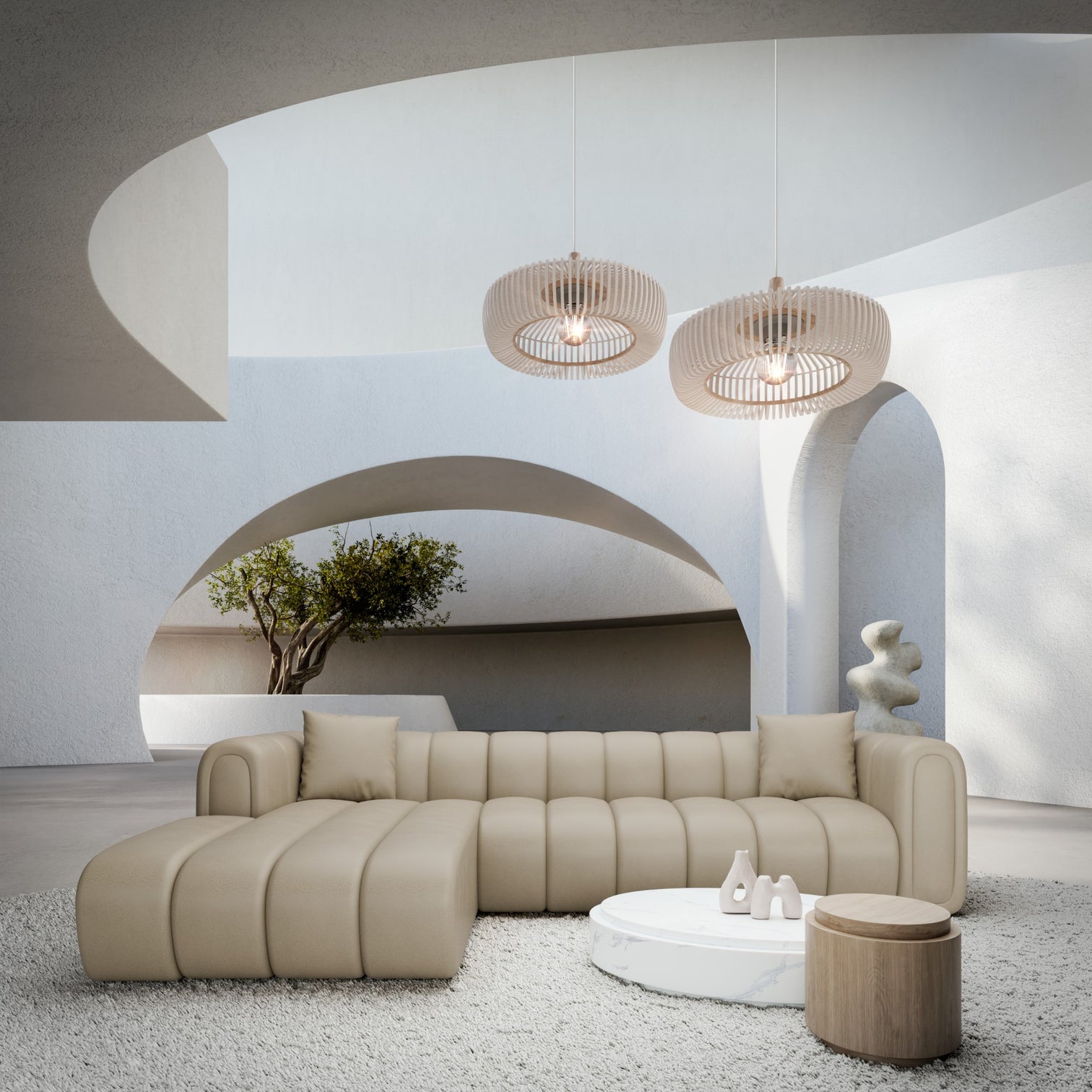 
Canapé d’angle design 4 places « Oliva » en cuir véritable - Cuir véritable Beige / Élément d’angle gauche