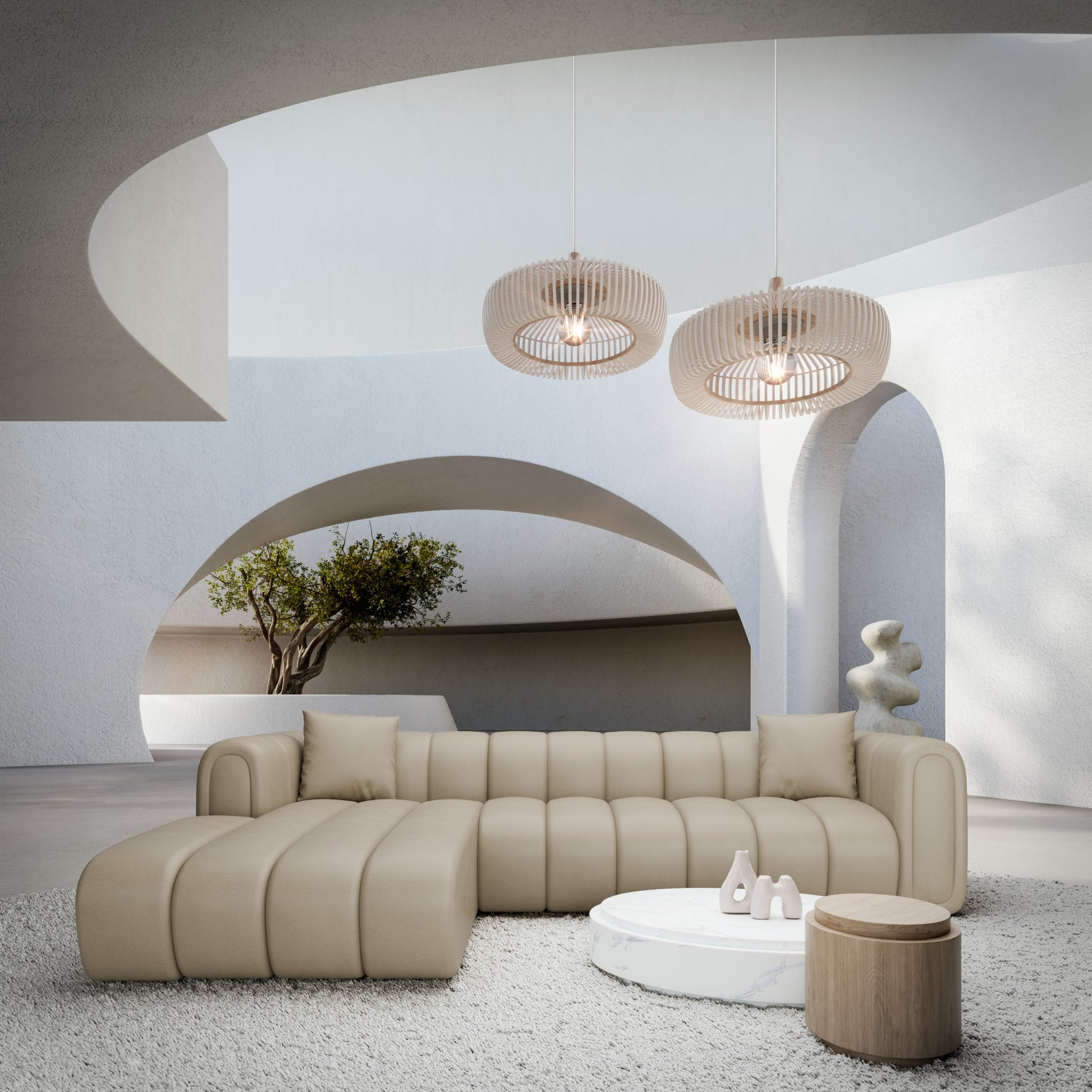 
4-Sitzer Design Echtleder Ecksofa „Oliva“ - Echtleder Beige / Eckteil links