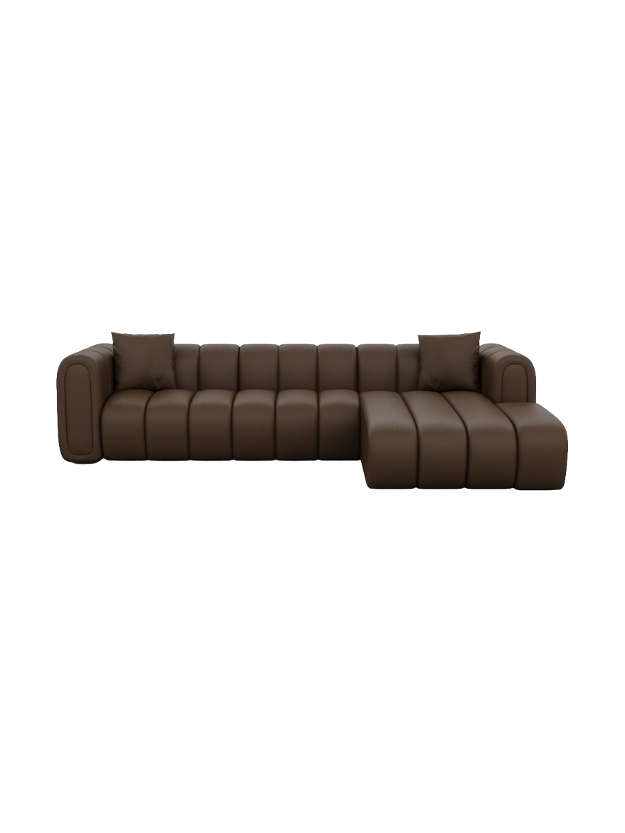 
4-Sitzer Design Echtleder Ecksofa „Oliva“ - Echtleder Beige / Eckteil links
