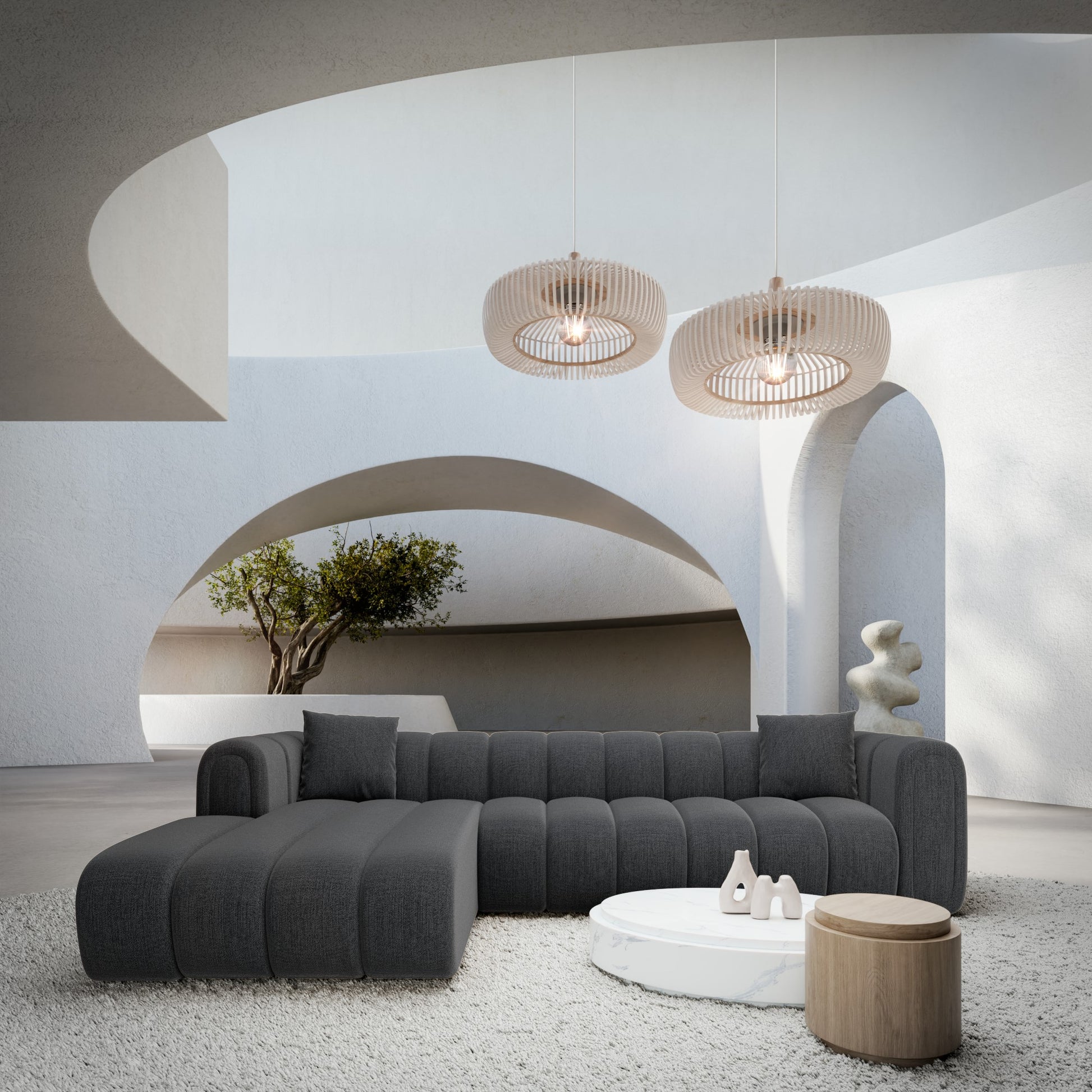 
4-Sitzer Design Ecksofa „Oliva“ mit Strukturstoff-Bezug - Strukturstoff Anthrazit / Eckteil links