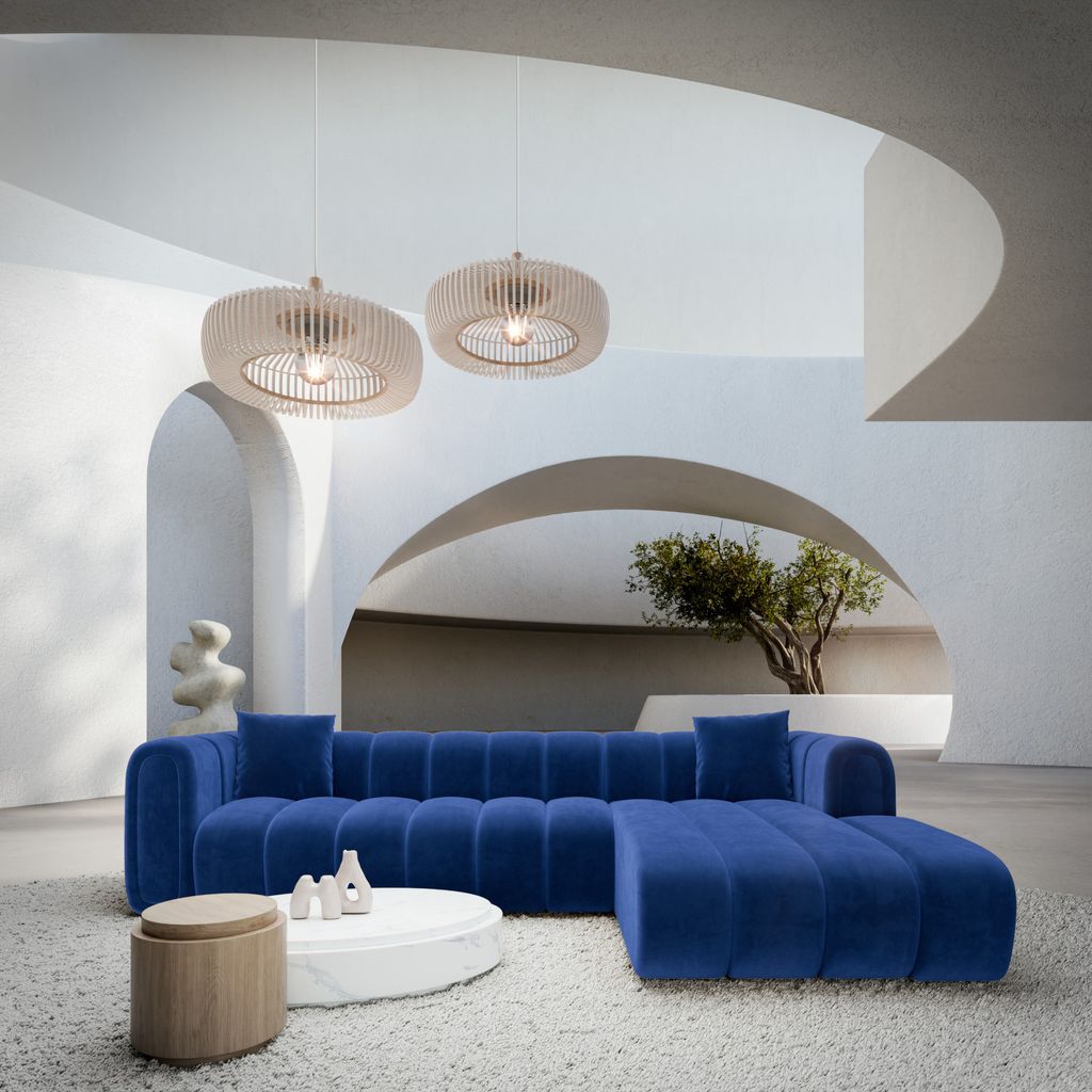 
4-Sitzer Design Ecksofa „Oliva“ mit Samtbezug - Samtbezug Königsblau / Eckteil links