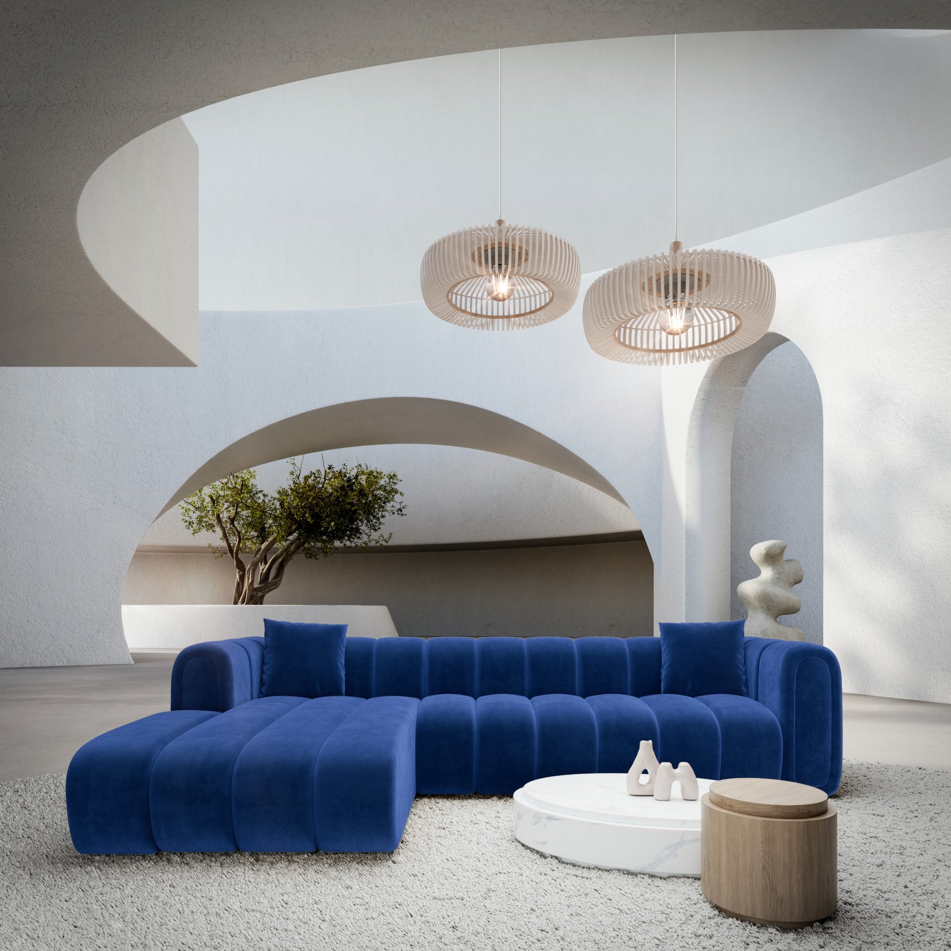 
4-Sitzer Design Ecksofa „Oliva“ mit Samtbezug - Samtbezug Königsblau / Eckteil links