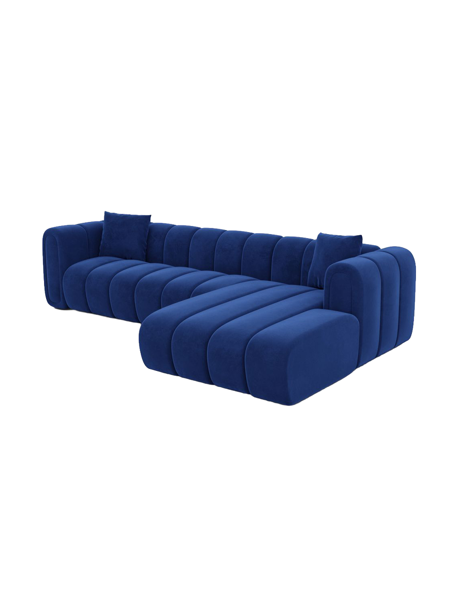 
4-Sitzer Design Ecksofa „Oliva“ mit Samtbezug - Samtbezug Königsblau / Eckteil links