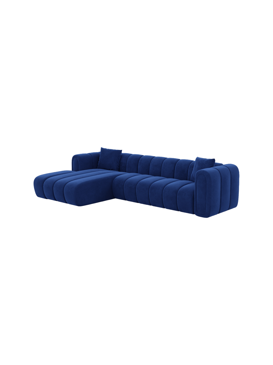 
4-Sitzer Design Ecksofa „Oliva“ mit Samtbezug - Samtbezug Königsblau / Eckteil links