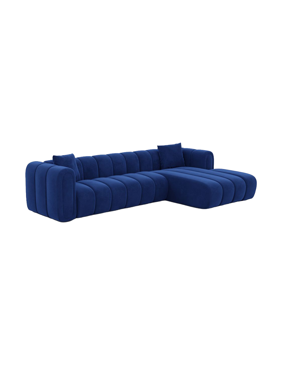
4-Sitzer Design Ecksofa „Oliva“ mit Samtbezug - Samtbezug Königsblau / Eckteil links