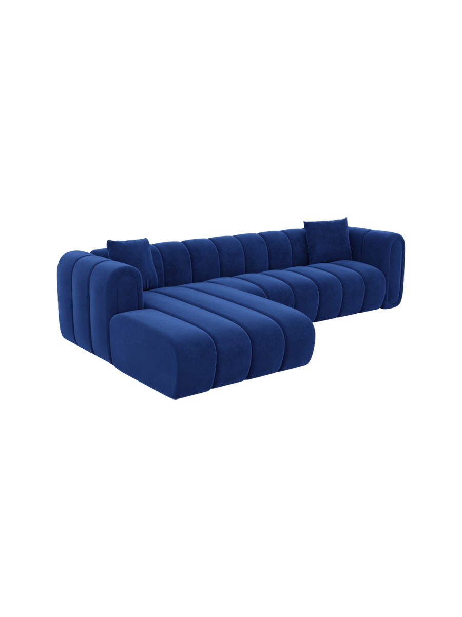 
4-Sitzer Design Ecksofa „Oliva“ mit Samtbezug - Samtbezug Königsblau / Eckteil links