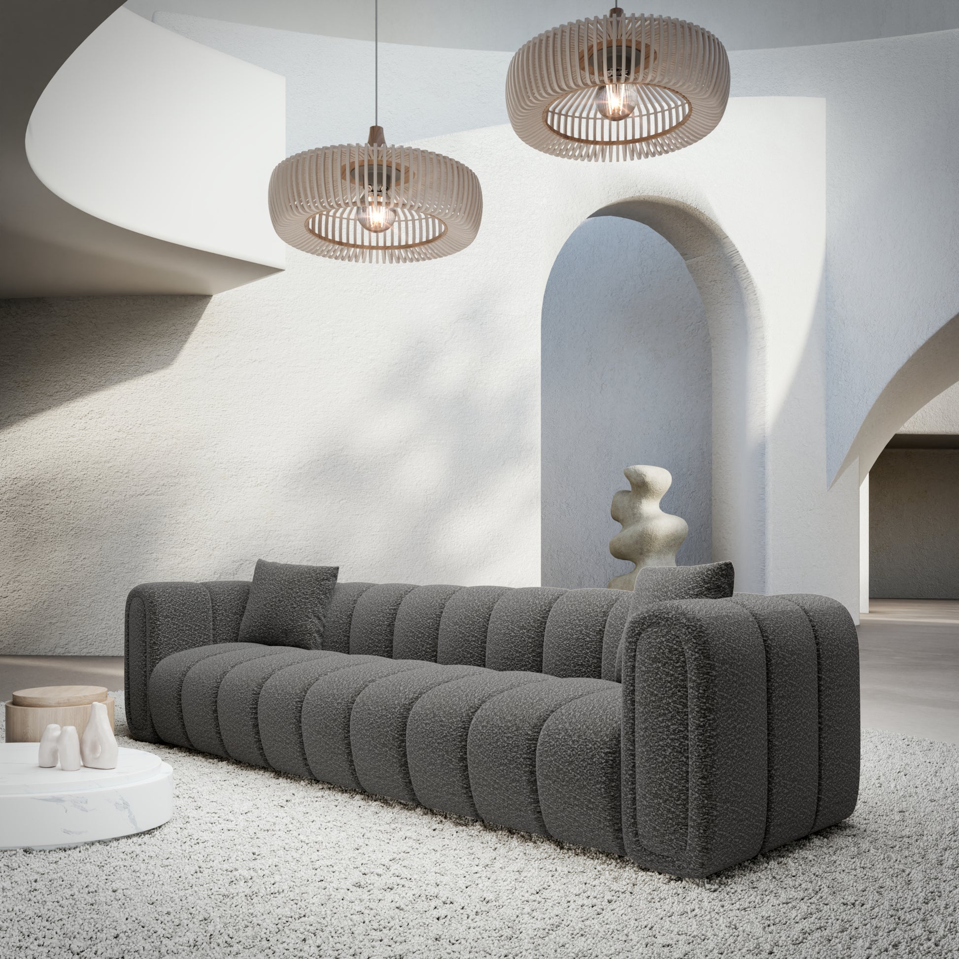 
3-Sitzer Design Sofa „Oliva“ mit Bouclé-Bezug - Bouclé Graphit
