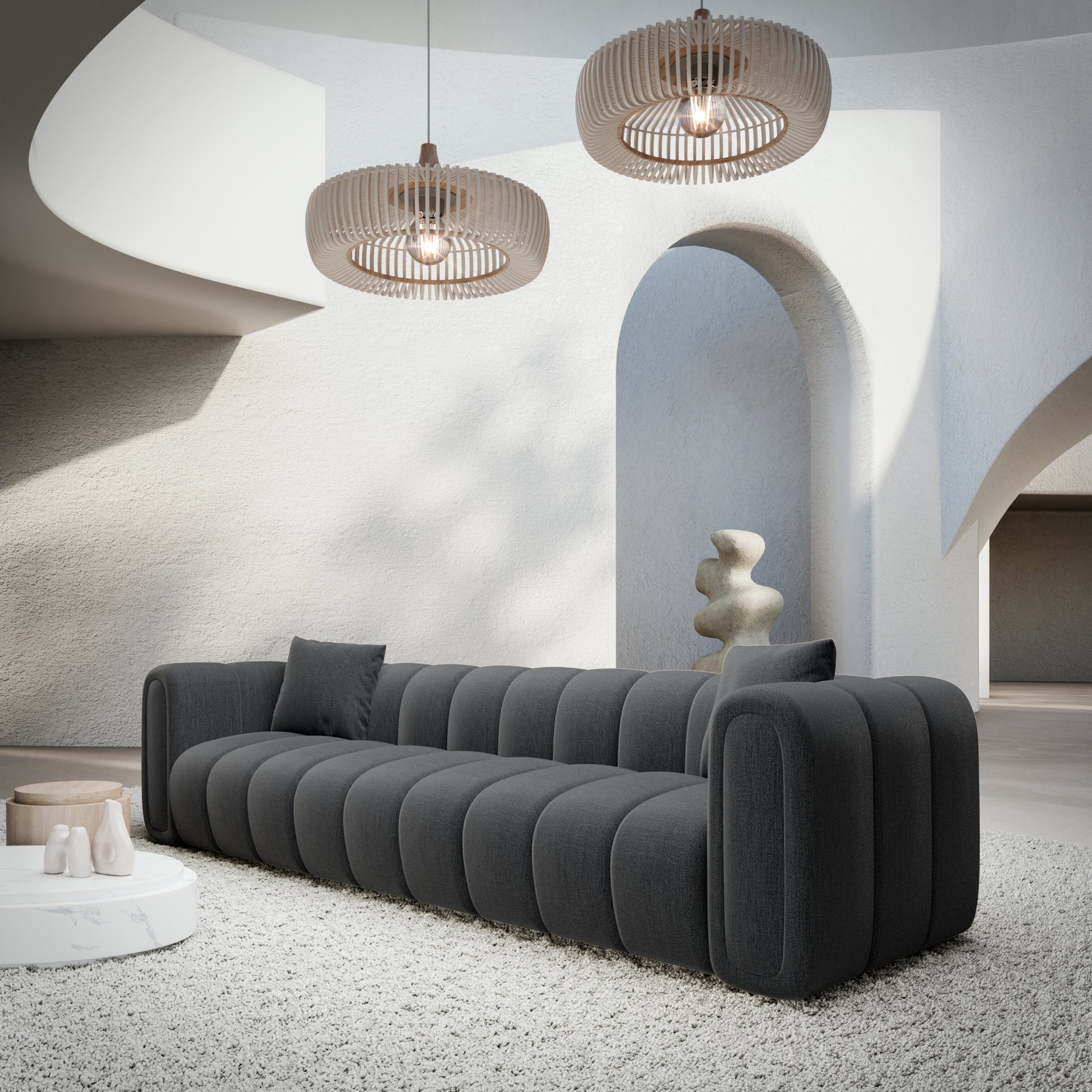 
3-Sitzer Design Sofa „Oliva“ mit Strukturstoff-Bezug - Strukturstoff Anthrazit