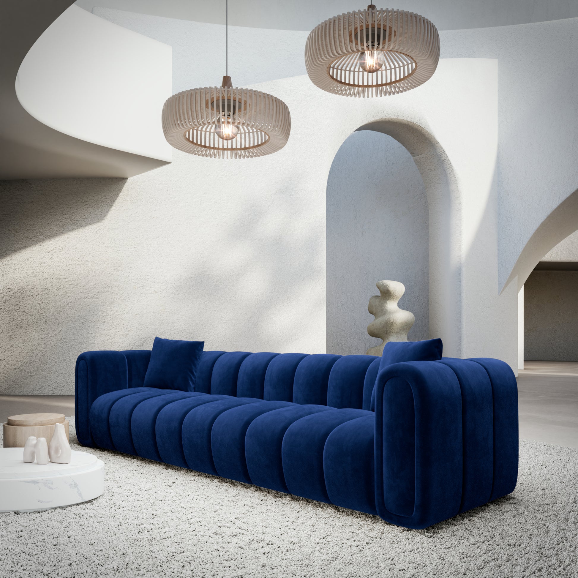 
3-Sitzer Design Sofa „Oliva“ mit Samtbezug - Samtbezug Königsblau