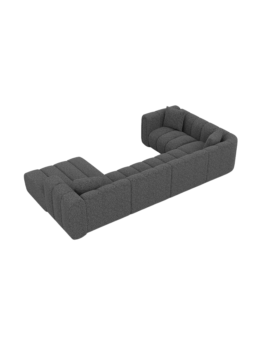 
6-seater designer panoramic sofa “Oliva” with bouclé upholstery - Bouclé Graphite / long side left