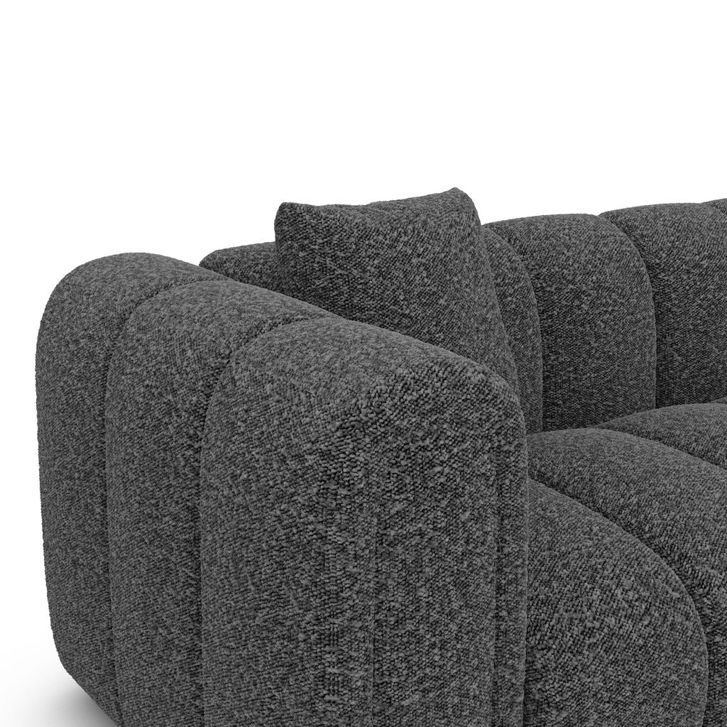 
6-seater designer panoramic sofa “Oliva” with bouclé upholstery - Bouclé Graphite / long side left
