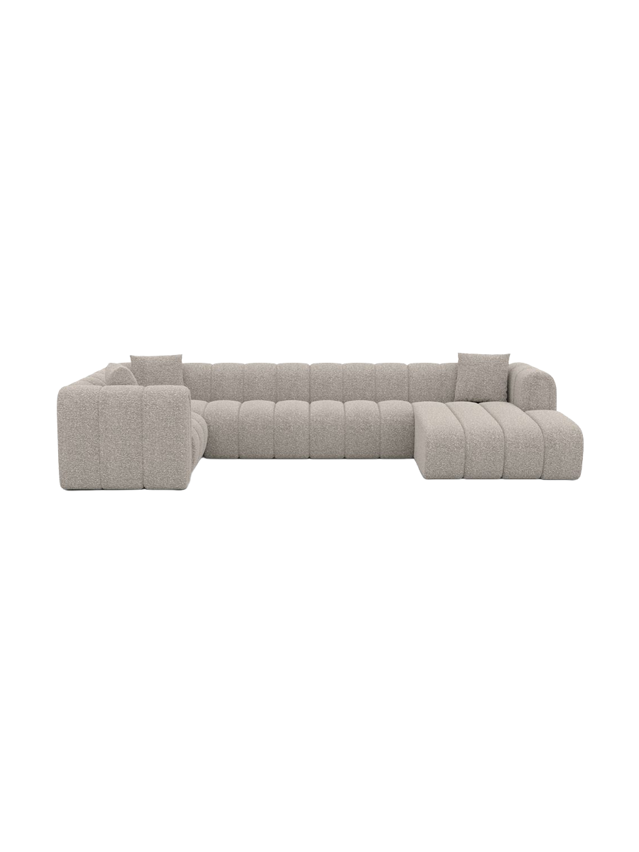 
6-seater designer panoramic sofa “Oliva” with bouclé upholstery - Bouclé Graphite / long side left
