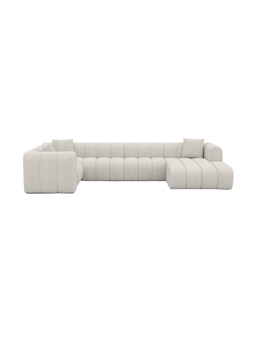 
6-seater designer panoramic sofa “Oliva” with bouclé upholstery - Bouclé Graphite / long side left