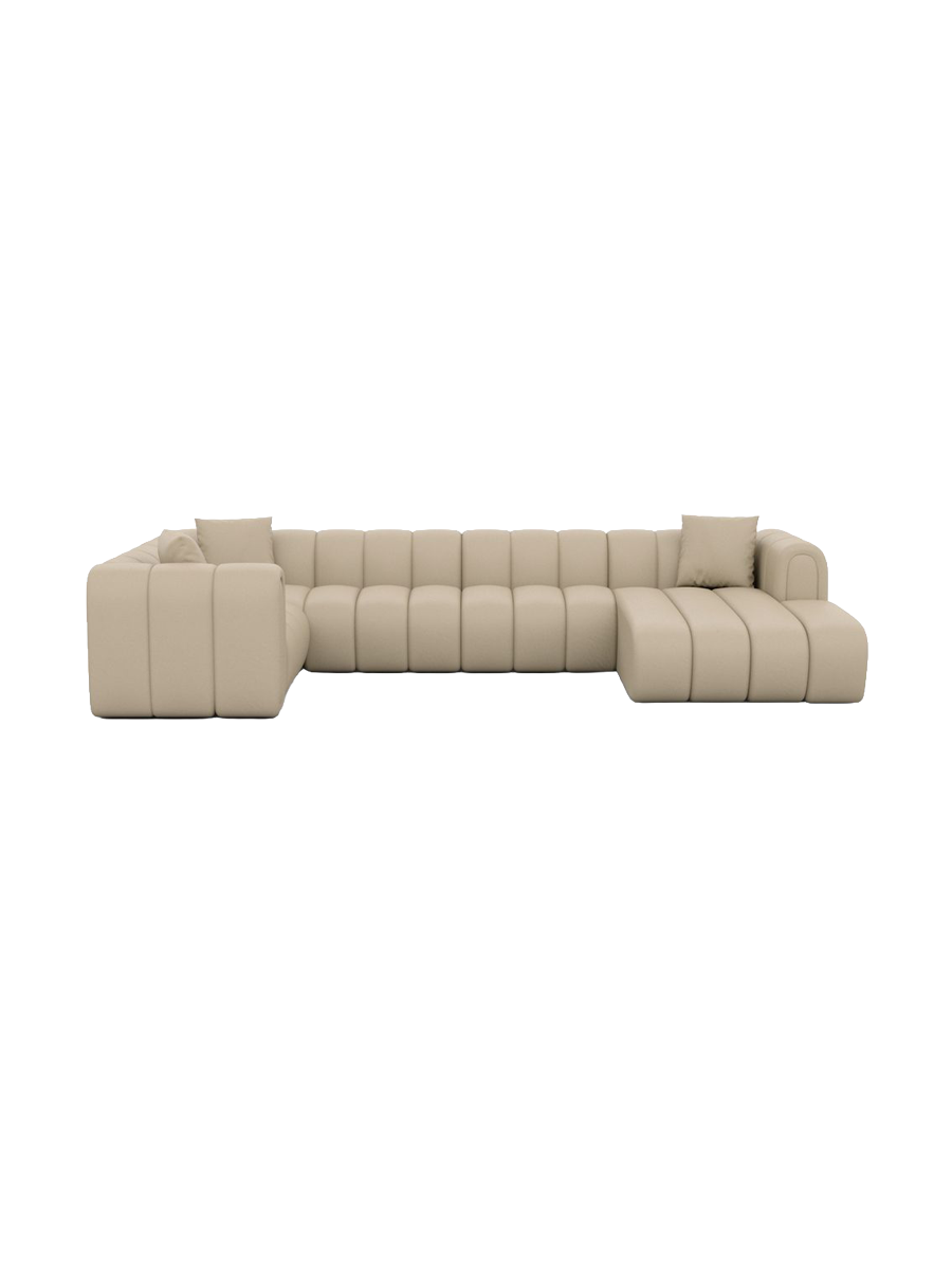 
Canapé panoramique design 6 places « Oliva » en cuir véritable - Cuir véritable Beige / Côté gauche long