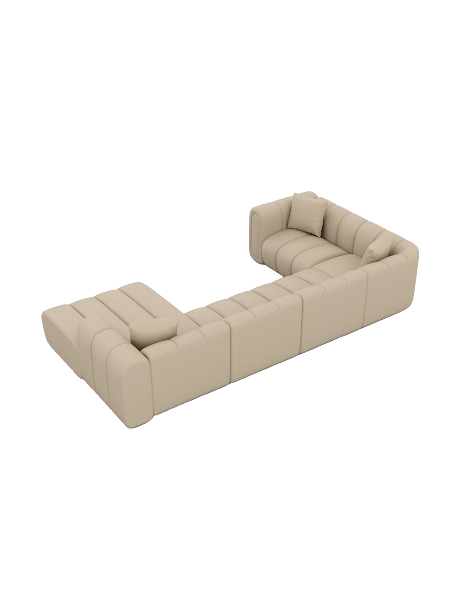 
6-seater genuine-leather designer panoramic sofa “Oliva” - Genuine leather Beige / Long Side Left