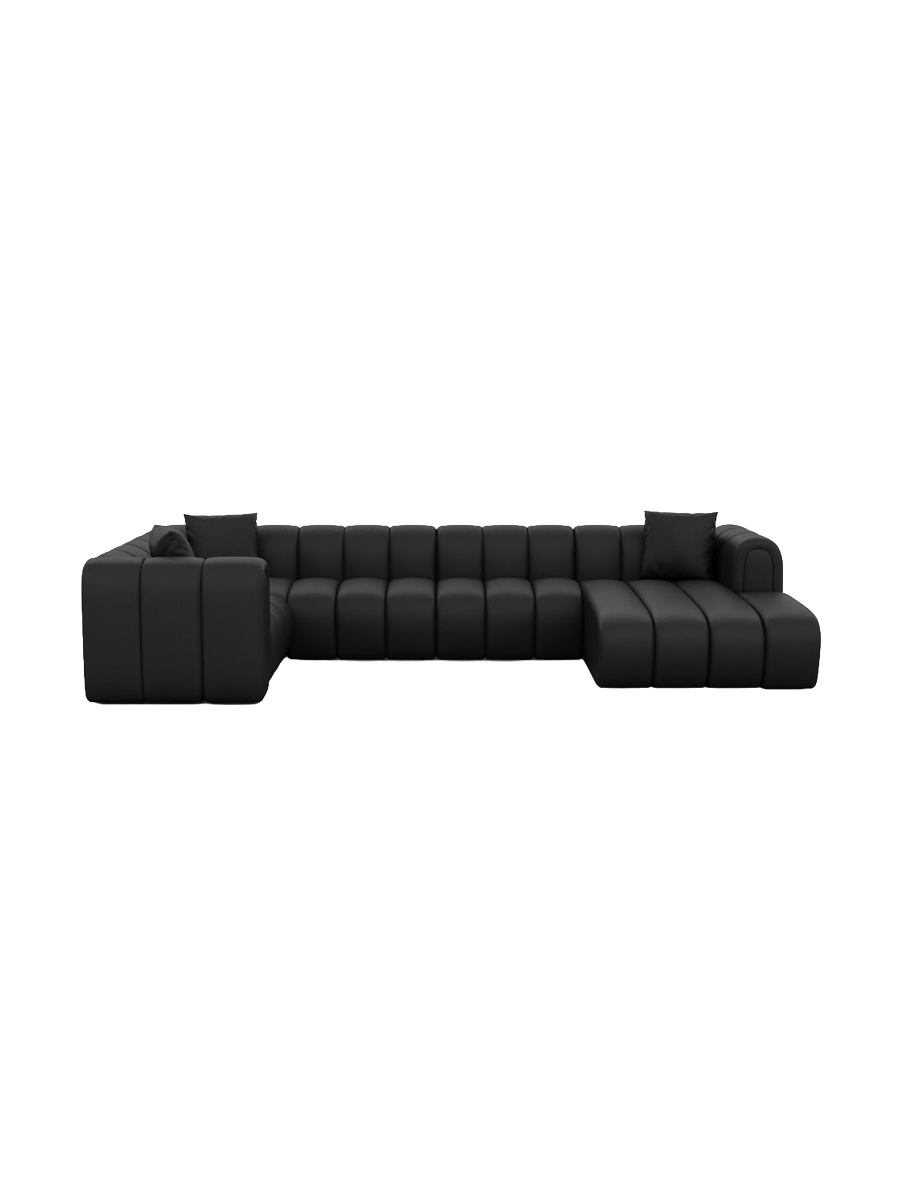 
6-seater genuine-leather designer panoramic sofa “Oliva” - Genuine leather Beige / Long Side Left