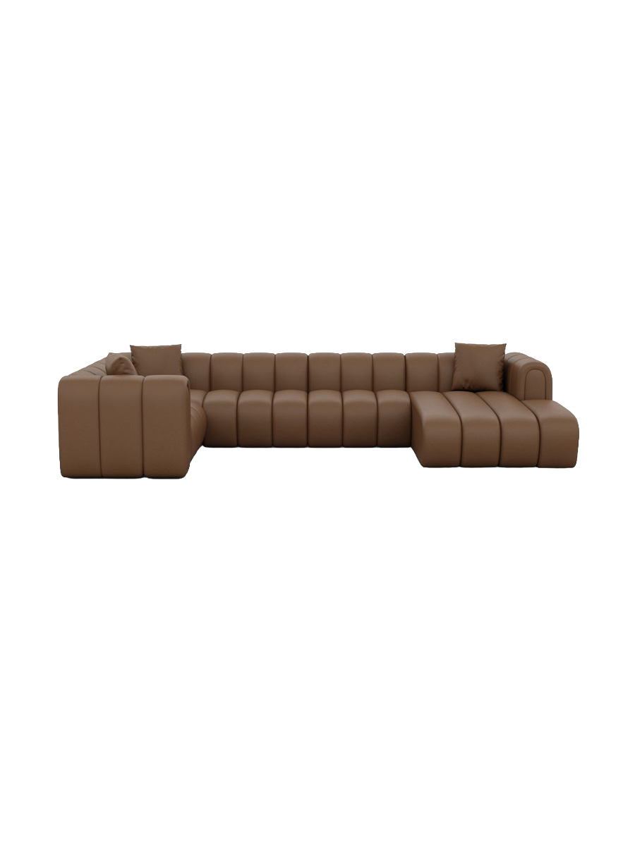 
6-seater genuine-leather designer panoramic sofa “Oliva” - Genuine leather Beige / Long Side Left