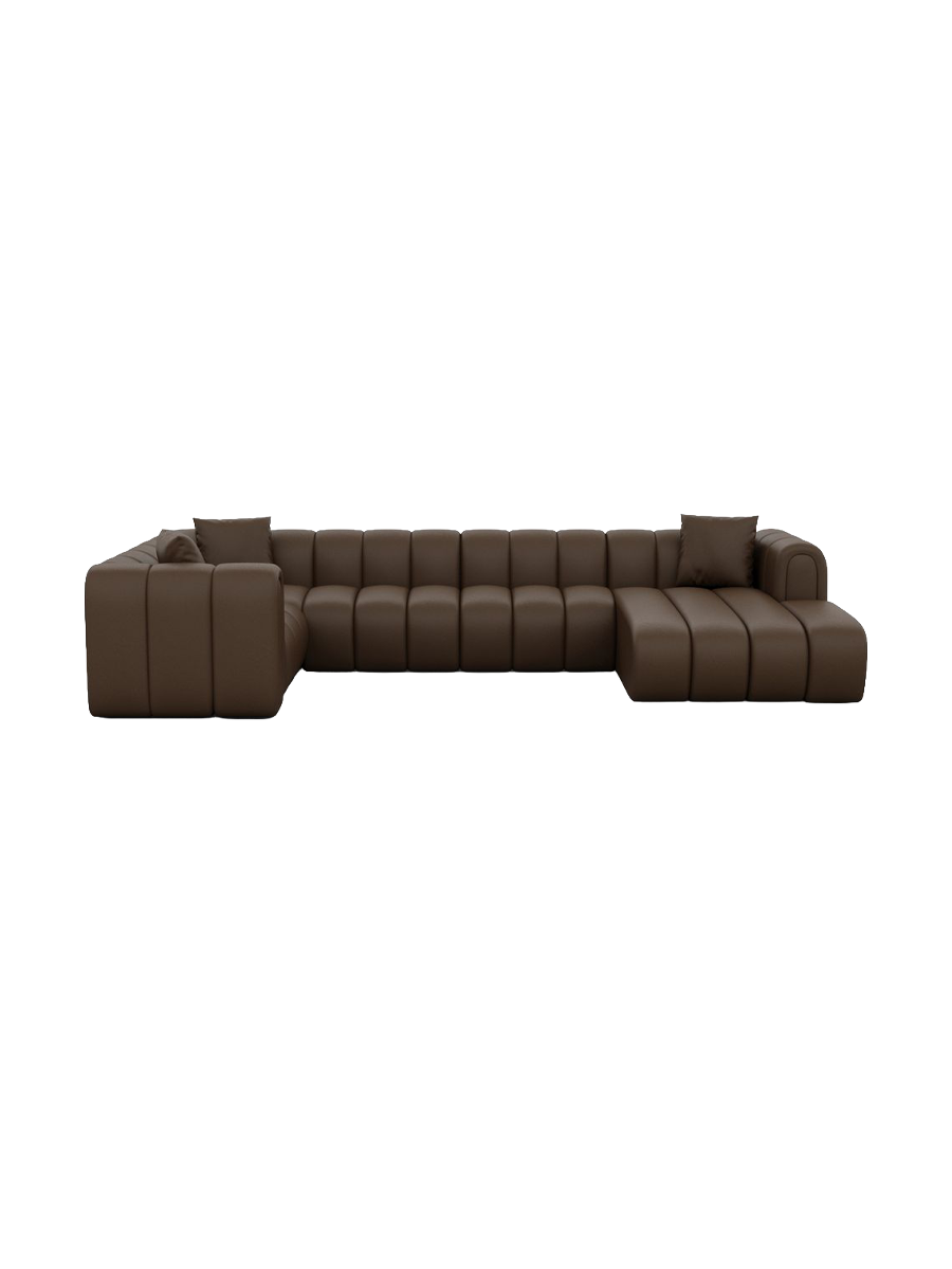 
6-seater genuine-leather designer panoramic sofa “Oliva” - Genuine leather Beige / Long Side Left