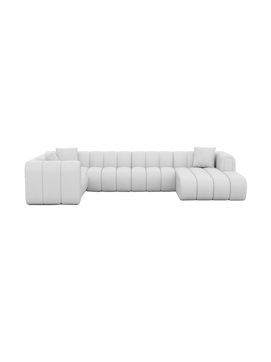
6-seater genuine-leather designer panoramic sofa “Oliva” - Genuine leather Beige / Long Side Left