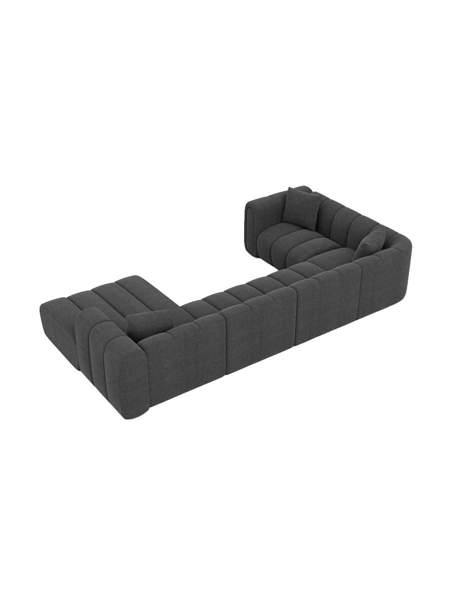 
6-seater designer panoramic sofa “Oliva” with textured-fabric upholstery - Textured fabric Anthracite / Long Side Left