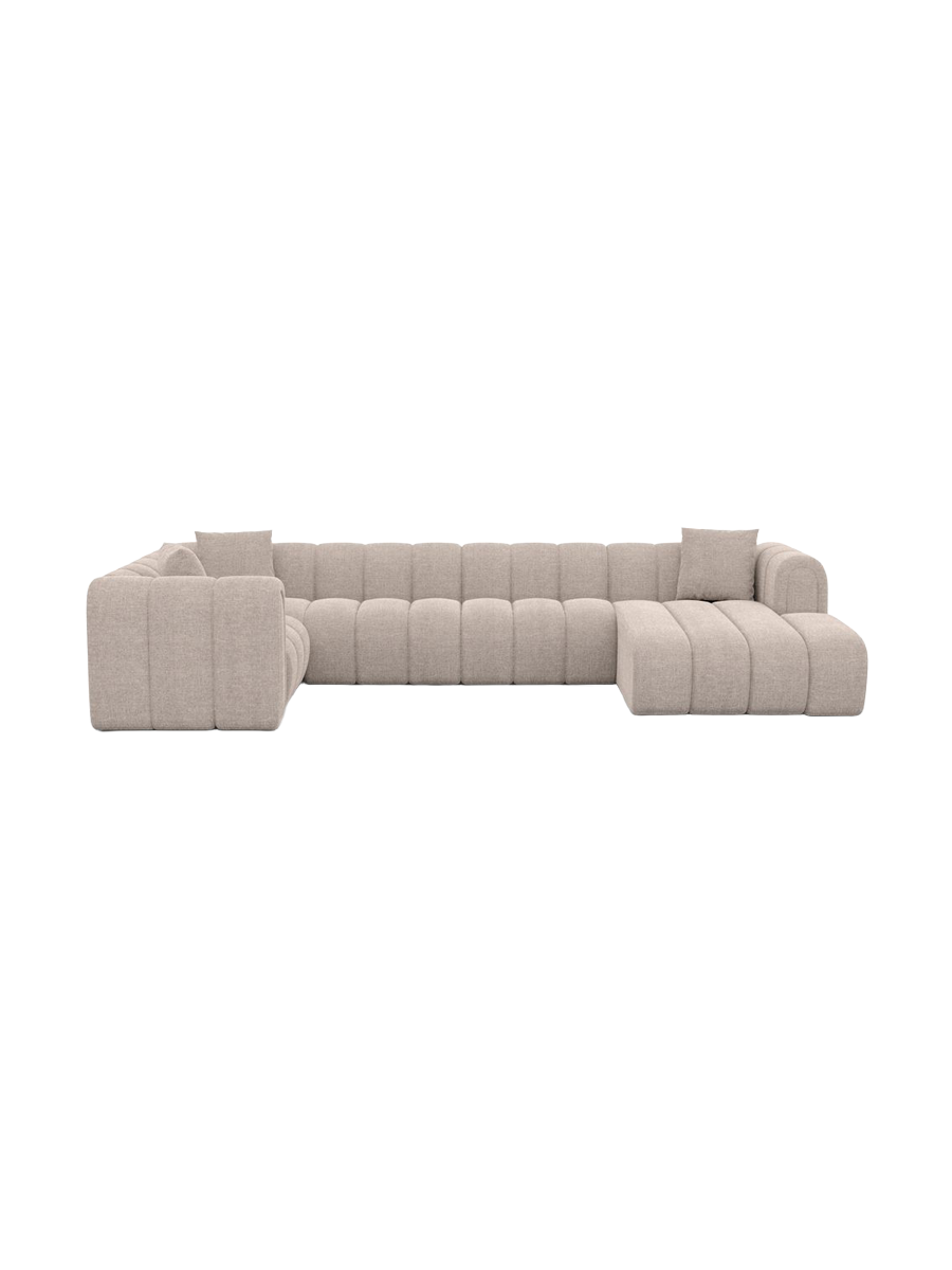 
6-seater designer panoramic sofa “Oliva” with textured-fabric upholstery - Textured fabric Anthracite / Long Side Left