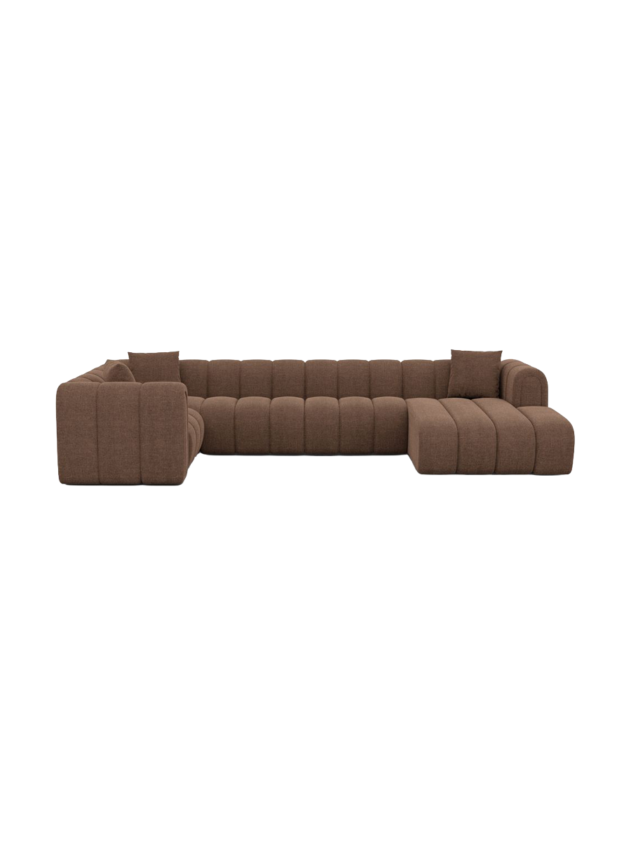 
6-seater designer panoramic sofa “Oliva” with textured-fabric upholstery - Textured fabric Anthracite / Long Side Left