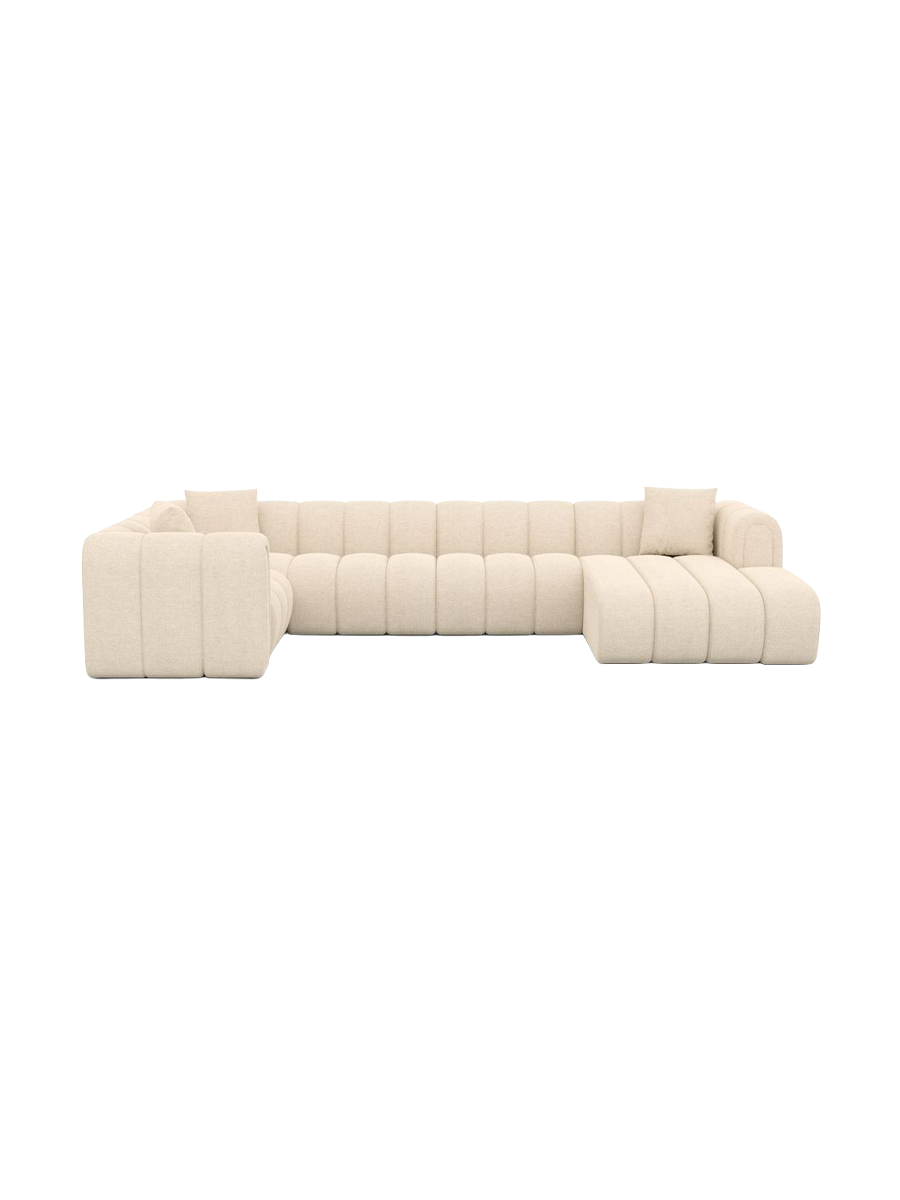 
6-seater designer panoramic sofa “Oliva” with textured-fabric upholstery - Textured fabric Anthracite / Long Side Left