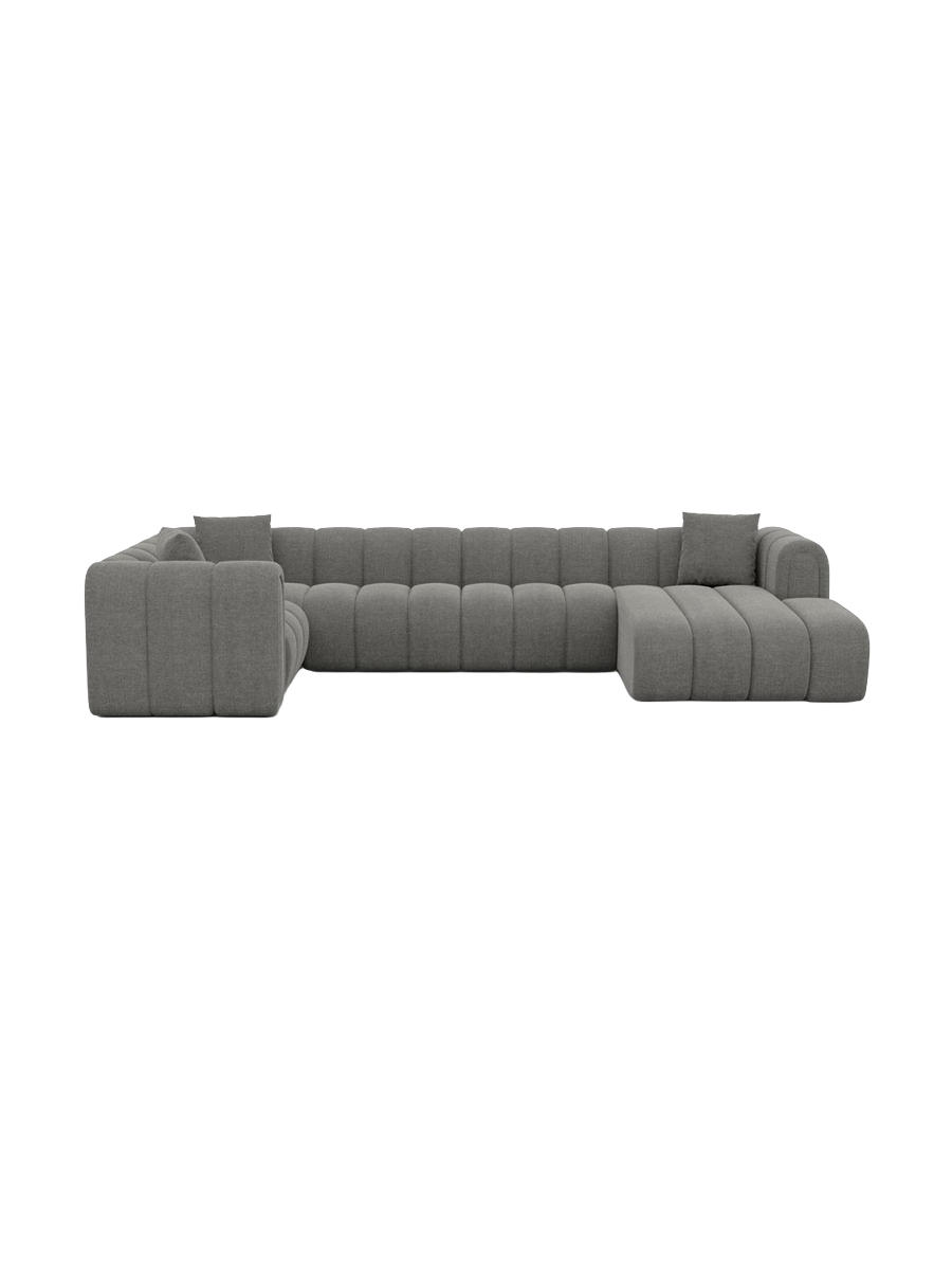 
6-seater designer panoramic sofa “Oliva” with textured-fabric upholstery - Textured fabric Anthracite / Long Side Left