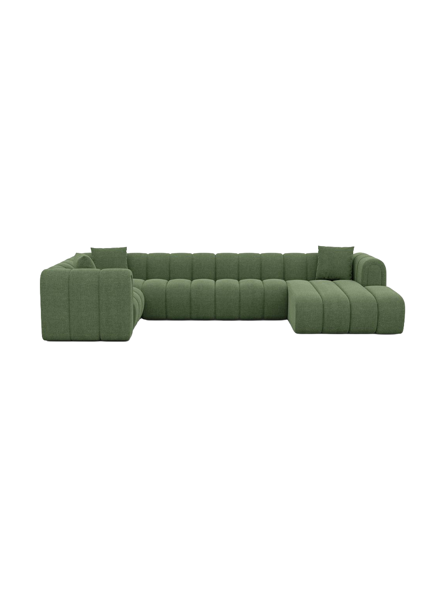 
6-seater designer panoramic sofa “Oliva” with textured-fabric upholstery - Textured fabric Anthracite / Long Side Left