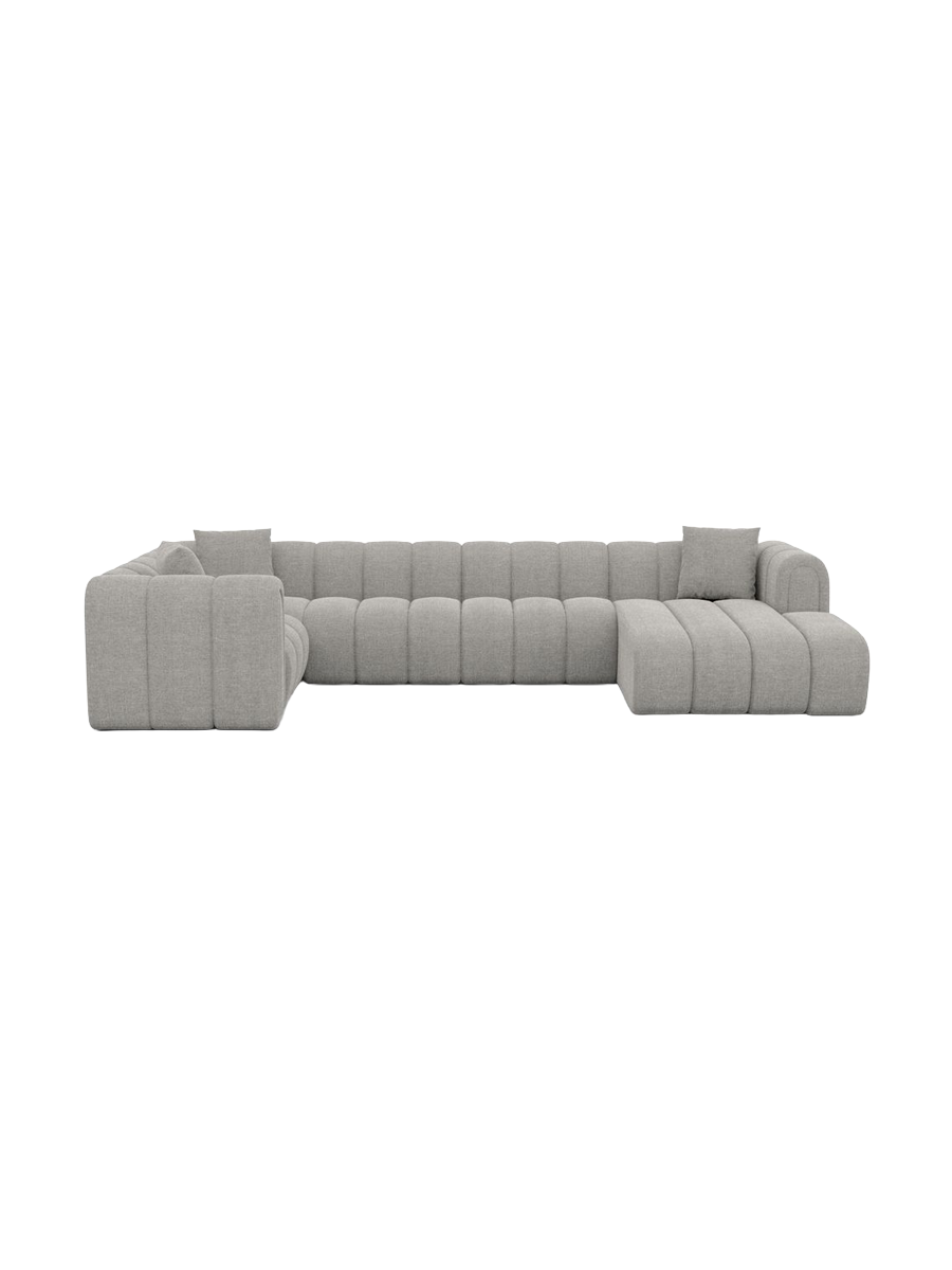 
6-seater designer panoramic sofa “Oliva” with textured-fabric upholstery - Textured fabric Anthracite / Long Side Left