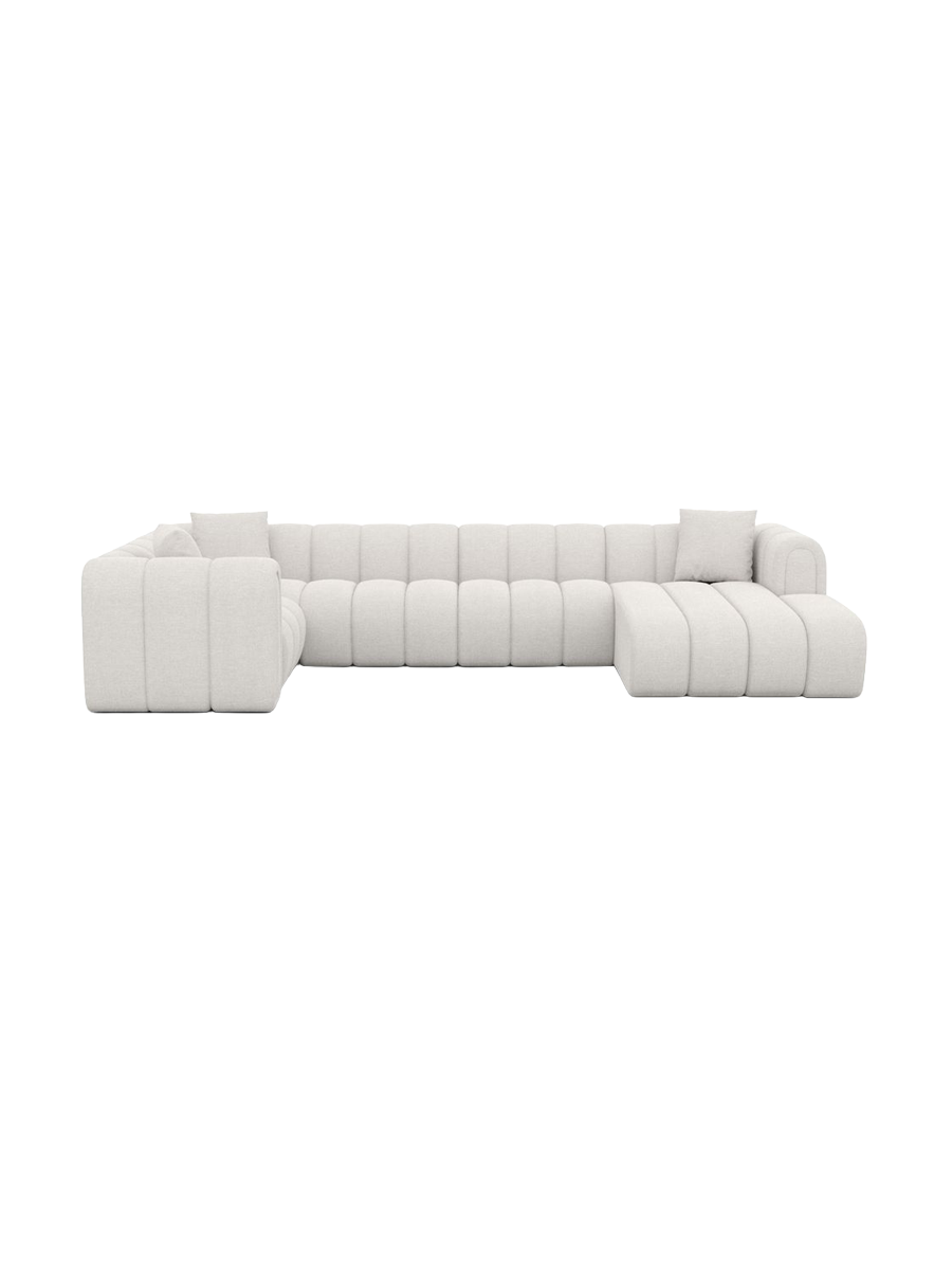 
6-seater designer panoramic sofa “Oliva” with textured-fabric upholstery - Textured fabric Anthracite / Long Side Left