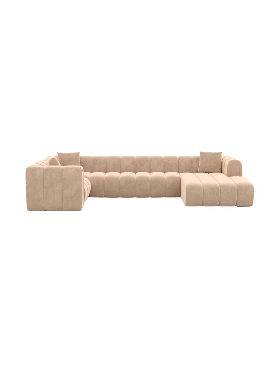 
6-seater designer panoramic sofa “Oliva” with velvet upholstery - Velvet cover Royal Blue / Long Side Left