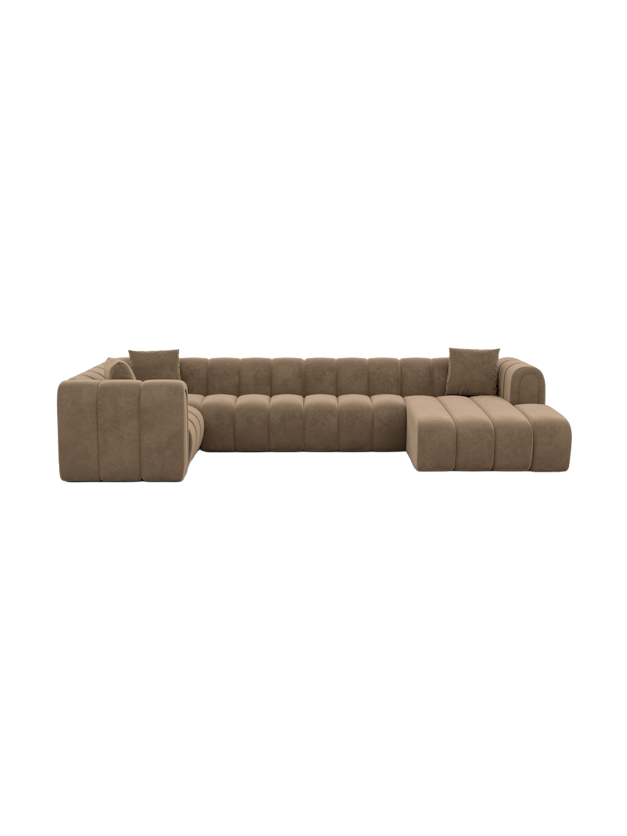 
6-seater designer panoramic sofa “Oliva” with velvet upholstery - Velvet cover Royal Blue / Long Side Left