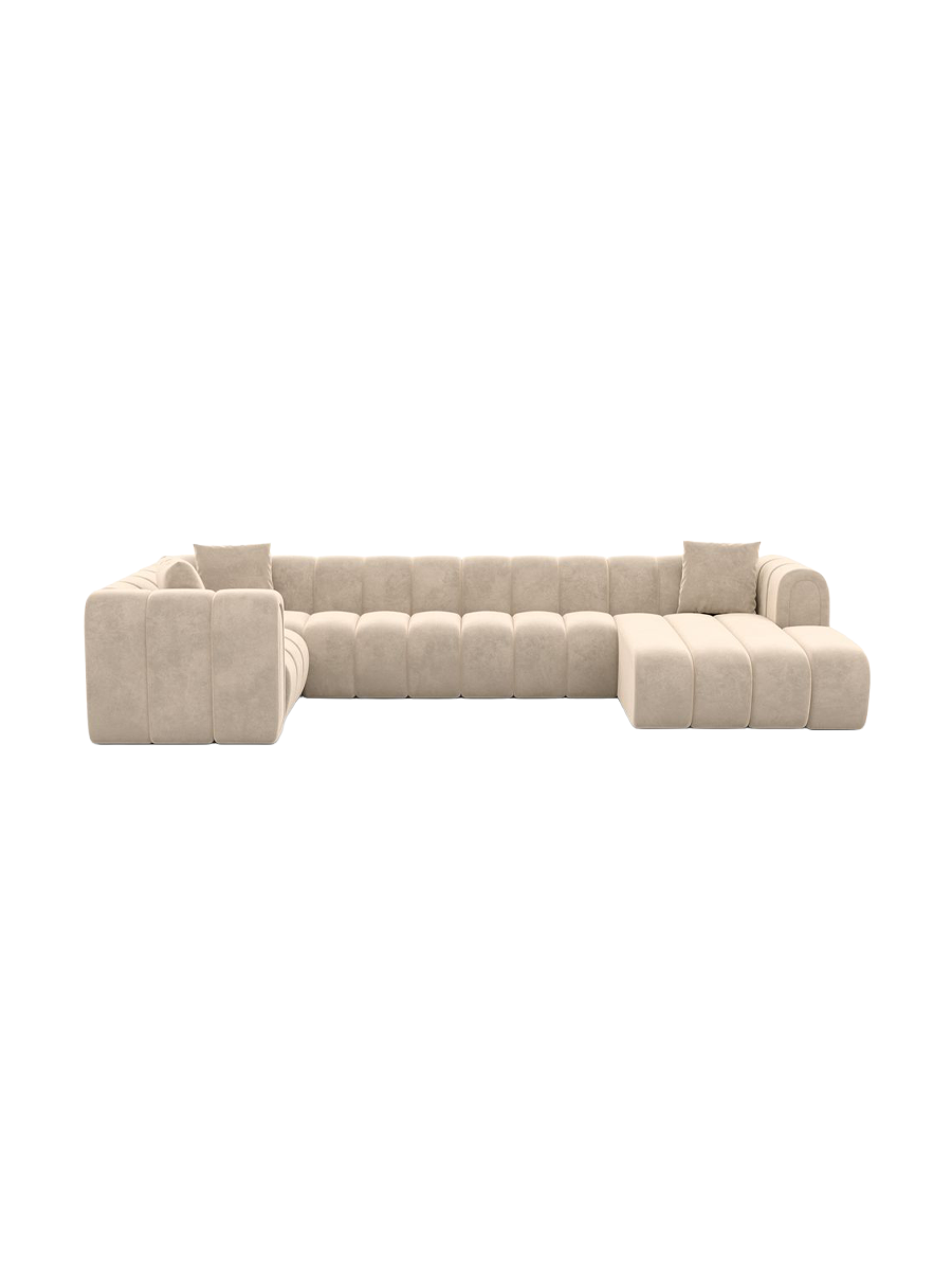 
6-seater designer panoramic sofa “Oliva” with velvet upholstery - Velvet cover Royal Blue / Long Side Left