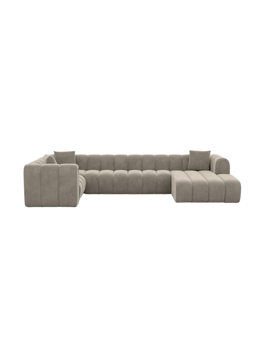 
6-seater designer panoramic sofa “Oliva” with velvet upholstery - Velvet cover Royal Blue / Long Side Left