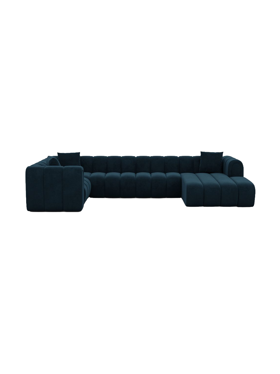 
6-seater designer panoramic sofa “Oliva” with velvet upholstery - Velvet cover Royal Blue / Long Side Left