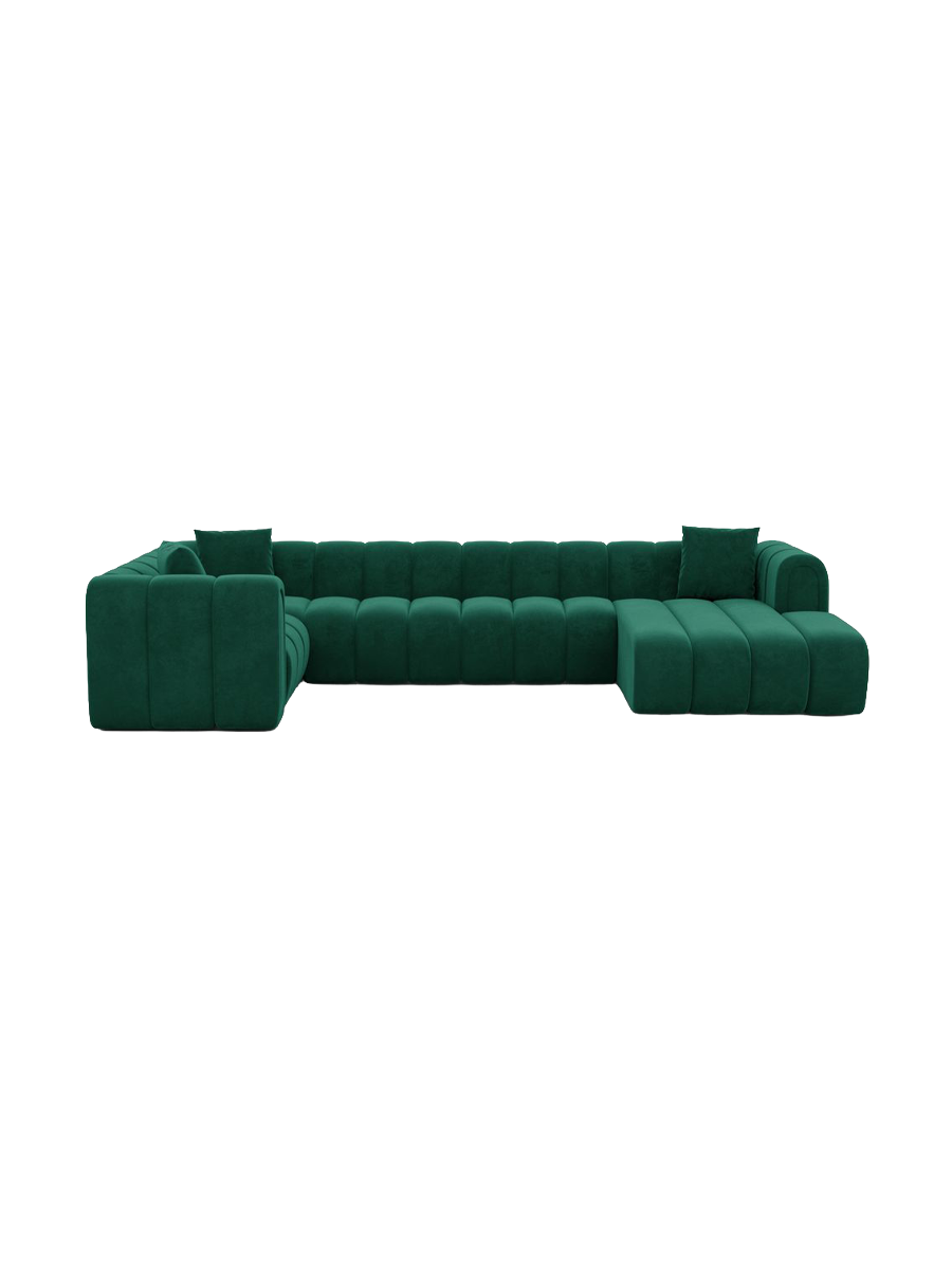 
6-seater designer panoramic sofa “Oliva” with velvet upholstery - Velvet cover Royal Blue / Long Side Left
