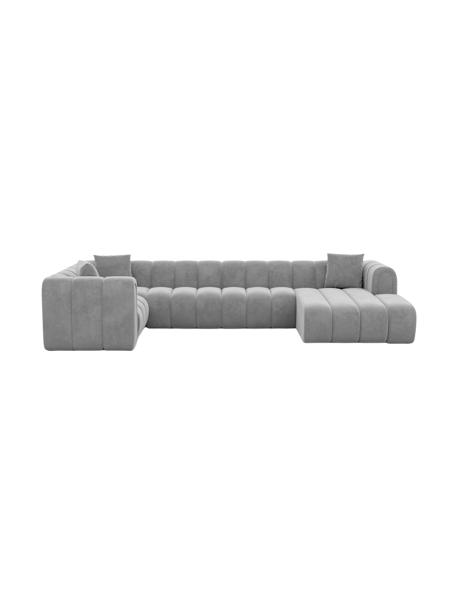 
6-seater designer panoramic sofa “Oliva” with velvet upholstery - Velvet cover Royal Blue / Long Side Left