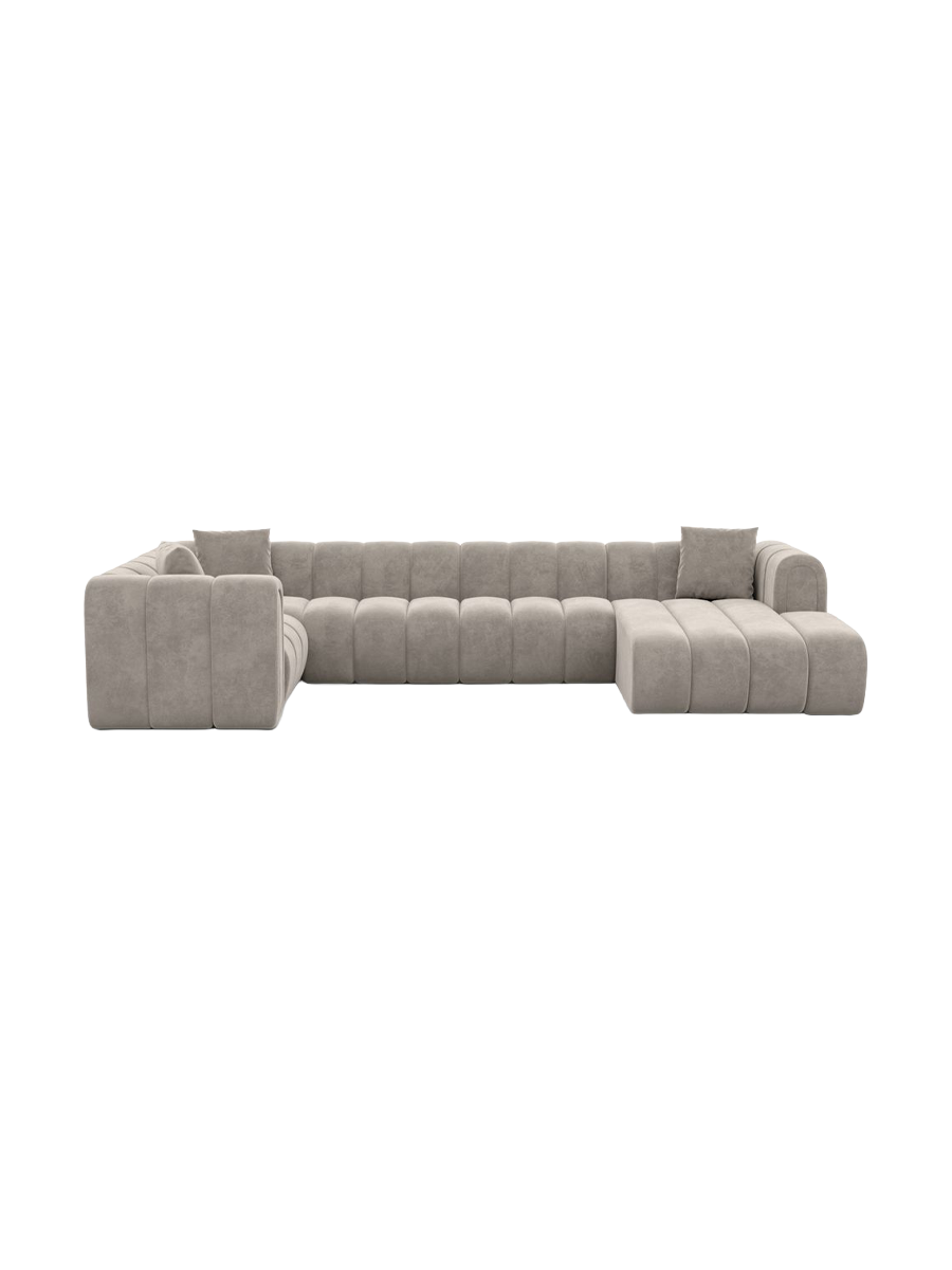 
6-seater designer panoramic sofa “Oliva” with velvet upholstery - Velvet cover Royal Blue / Long Side Left