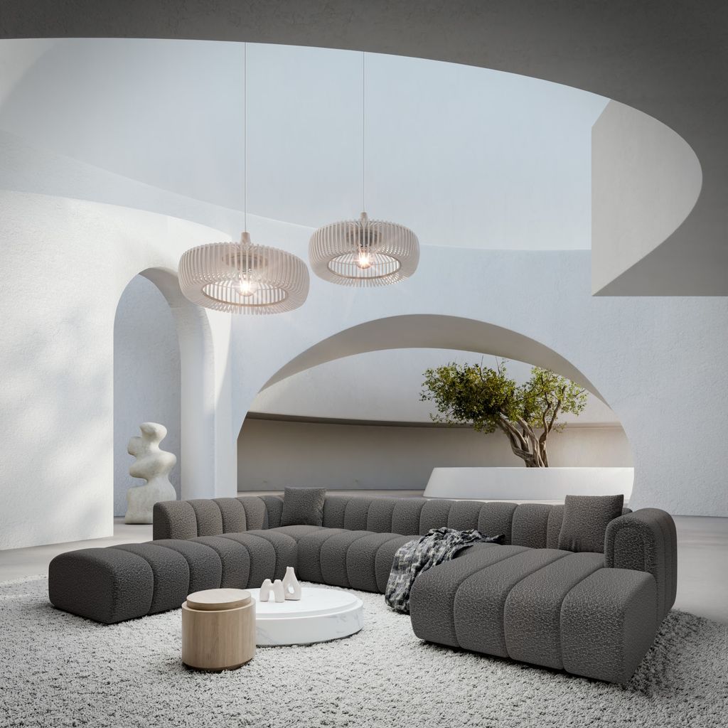 
Canapé panoramique design 7 places « Oliva Lounge » avec revêtement en bouclé - Bouclé Graphit / longue page à gauche