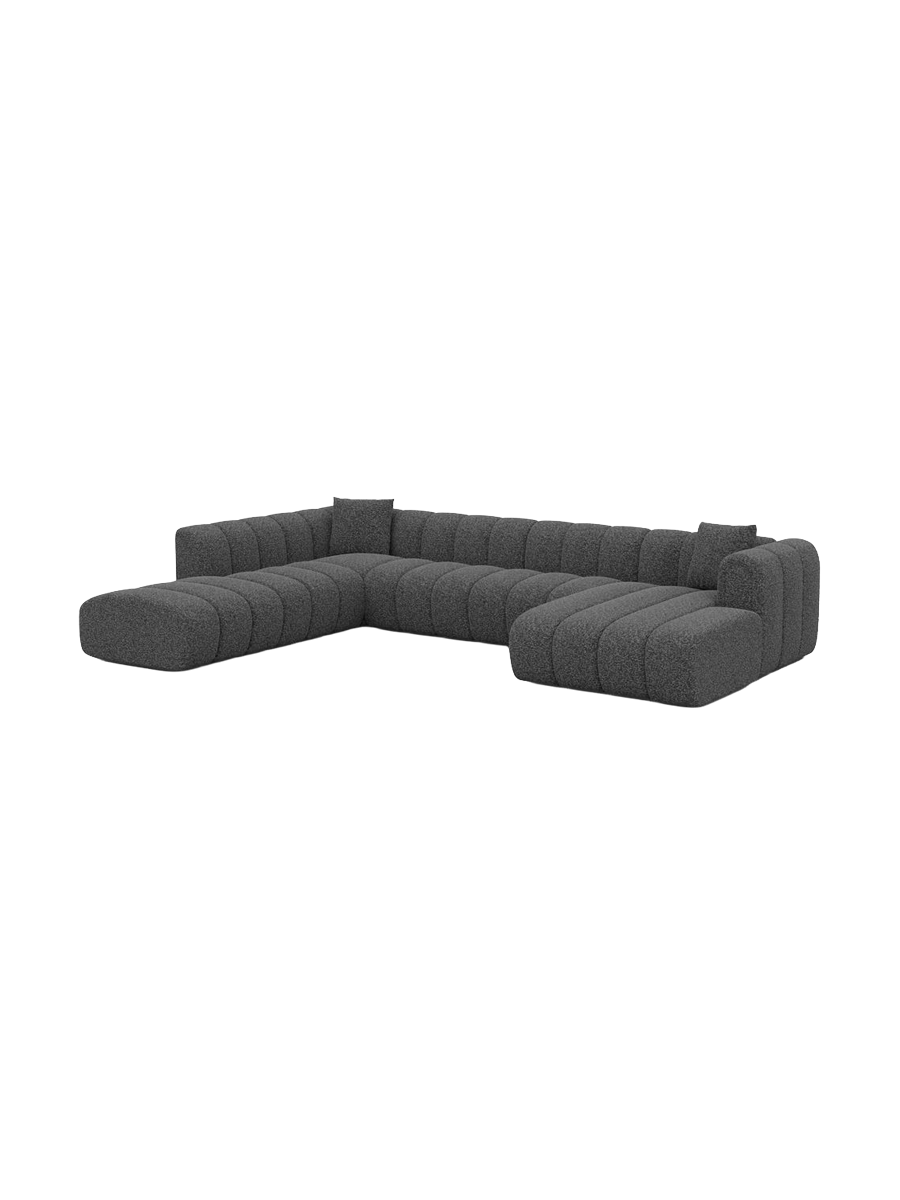 
7-seater designer panoramic sofa “Oliva Lounge” with bouclé upholstery - Bouclé Graphite / long side left