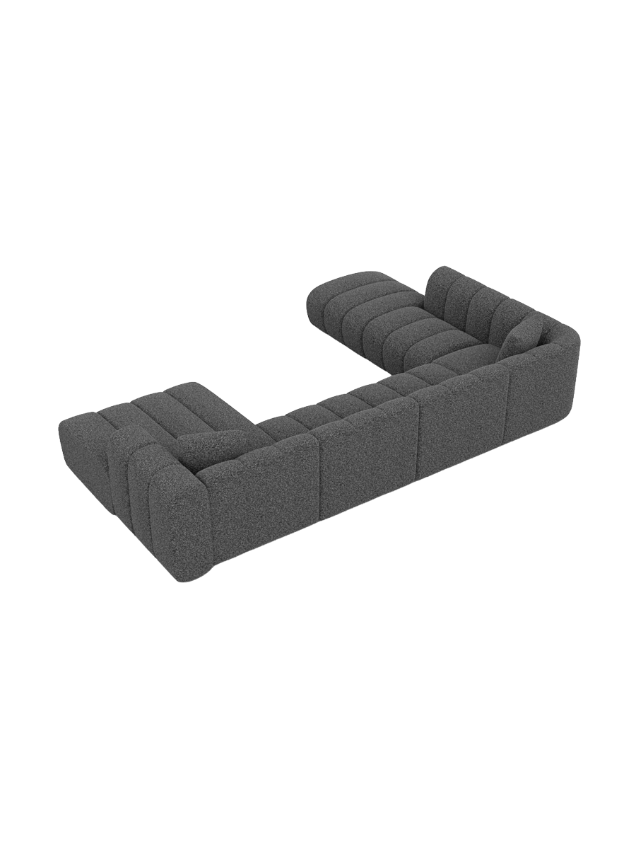 
7-seater designer panoramic sofa “Oliva Lounge” with bouclé upholstery - Bouclé Graphite / long side left