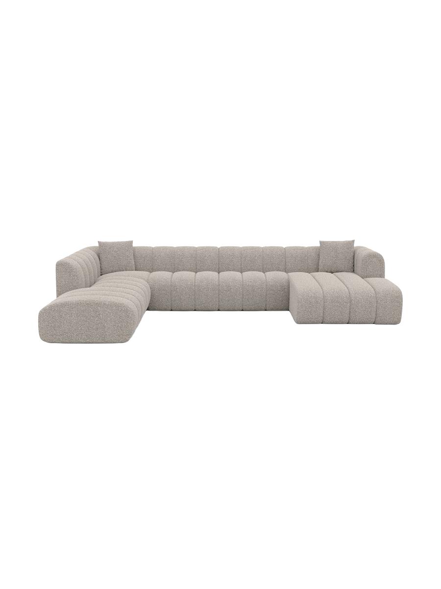 
7-seater designer panoramic sofa “Oliva Lounge” with bouclé upholstery - Bouclé Graphite / long side left