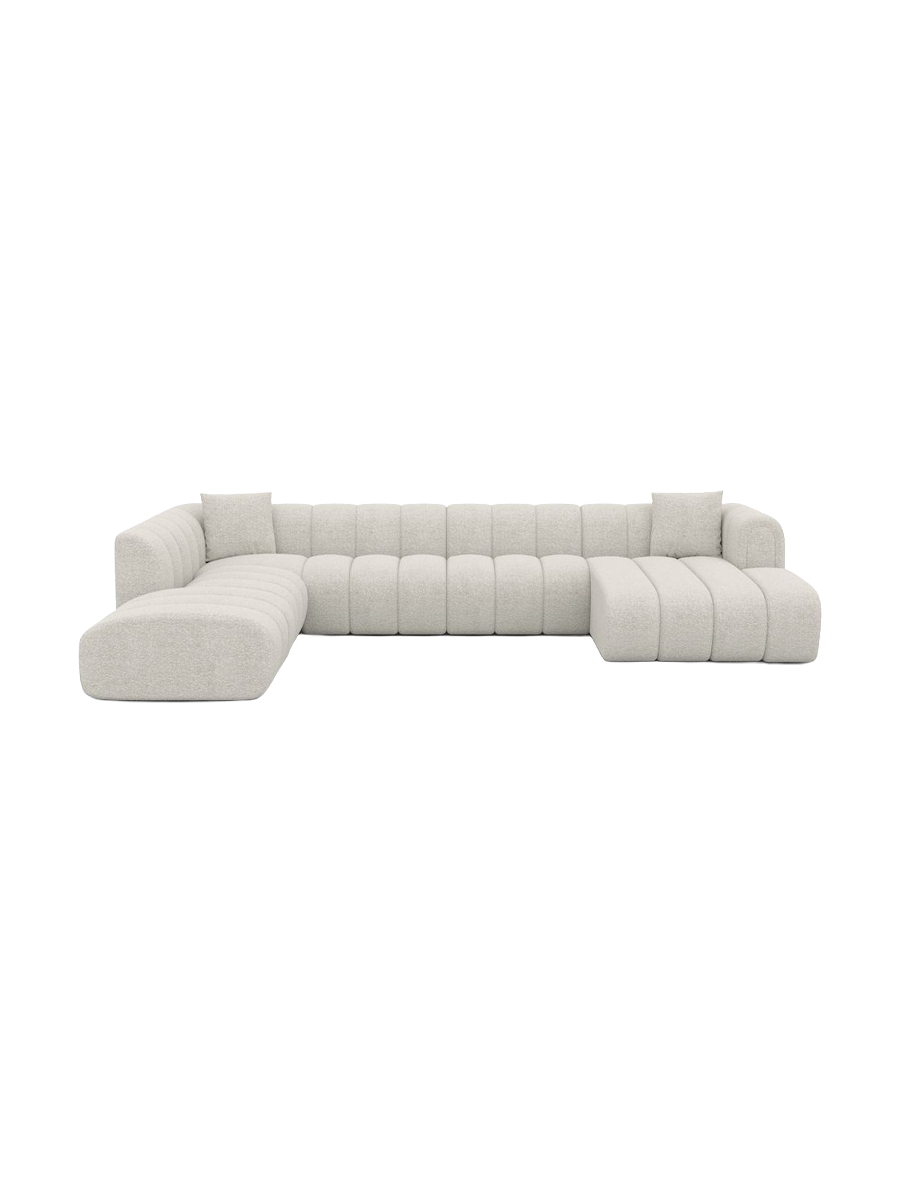 
7-seater designer panoramic sofa “Oliva Lounge” with bouclé upholstery - Bouclé Graphite / long side left