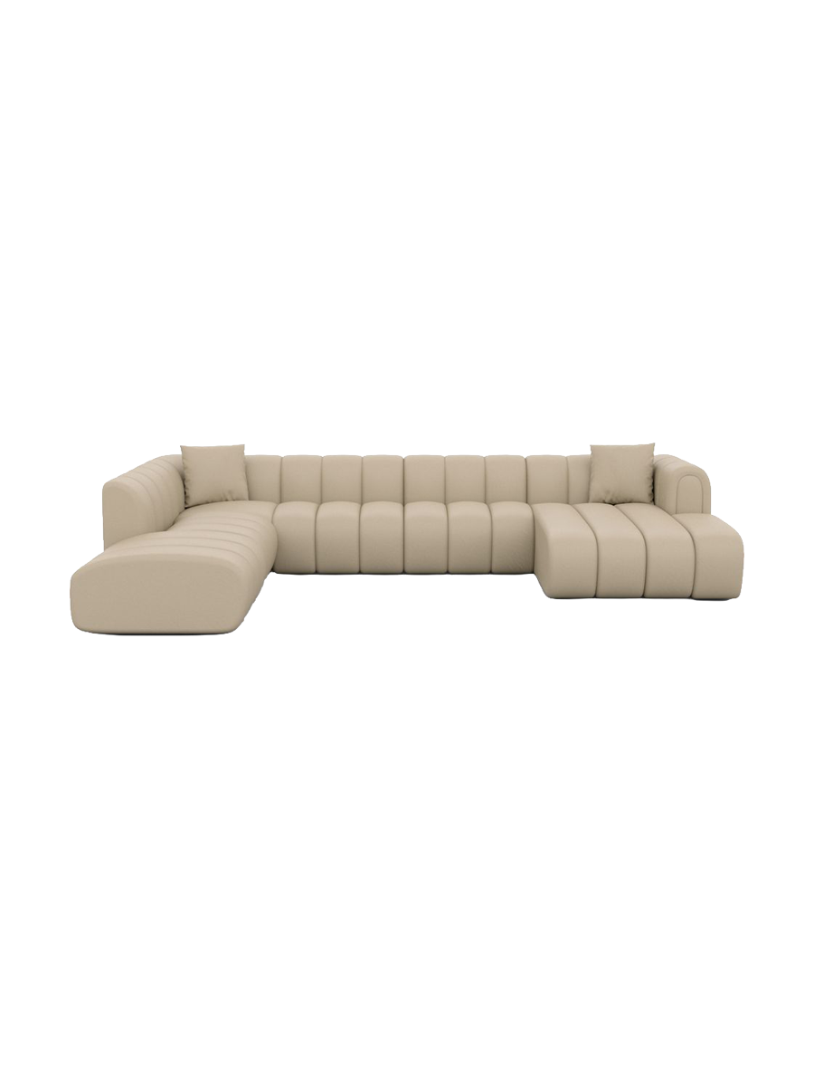 
Canapé panoramique design 7 places « Oliva Lounge » en cuir véritable - Cuir véritable Beige / Côté gauche long
