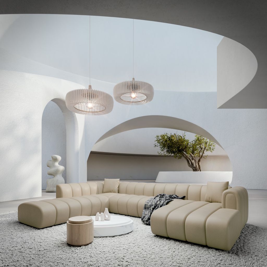 
Canapé panoramique design 7 places « Oliva Lounge » en cuir véritable - Cuir véritable Beige / Côté gauche long