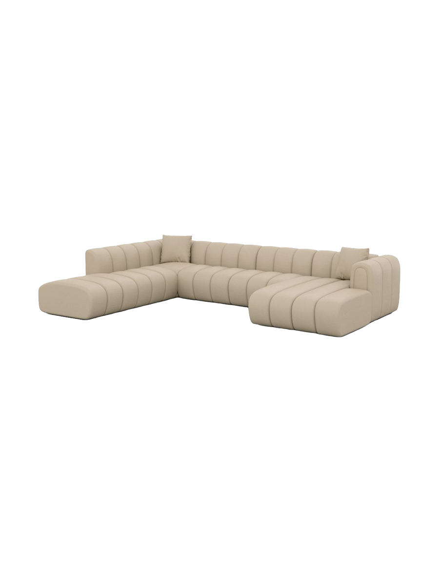 
7-seater genuine-leather designer panoramic sofa “Oliva Lounge” - Genuine leather Beige / Long Side Left